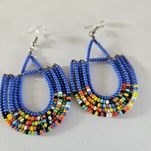 Blue beaded African earrings